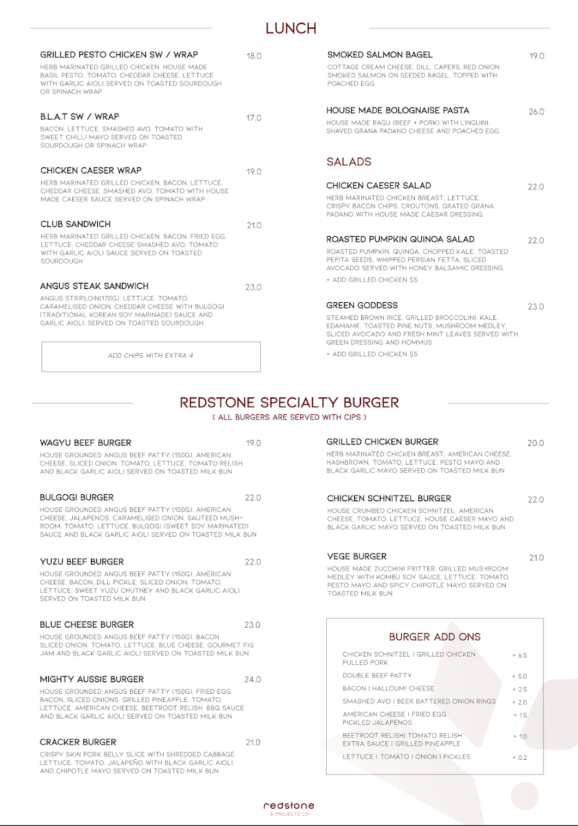 Menu, Redstone & Projects Co Newington