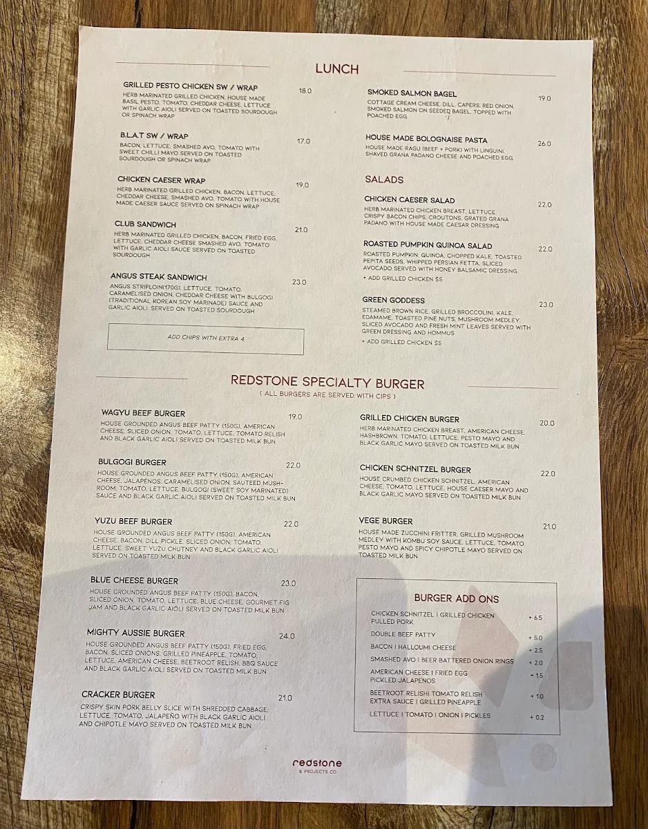 Menu, Redstone & Projects Co Newington