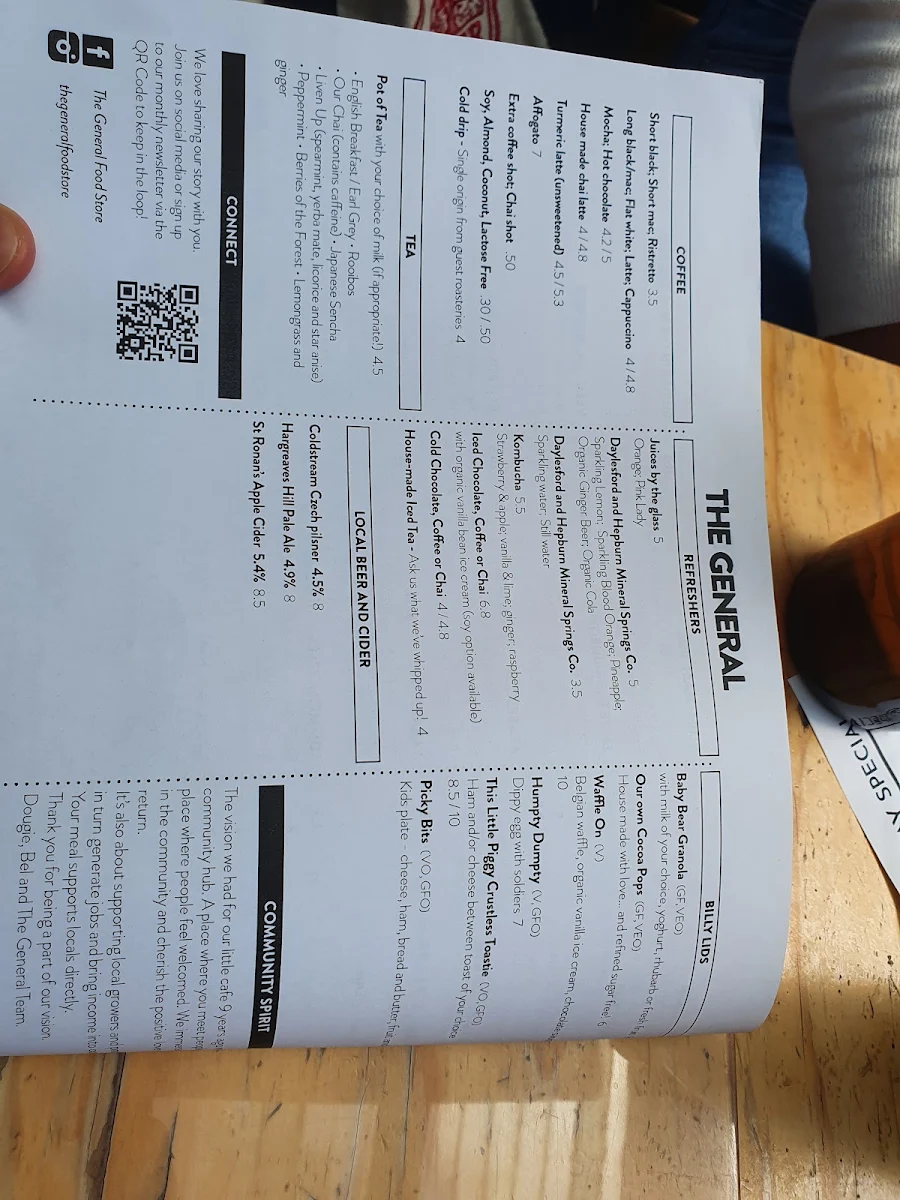 Menu, The General Food Store