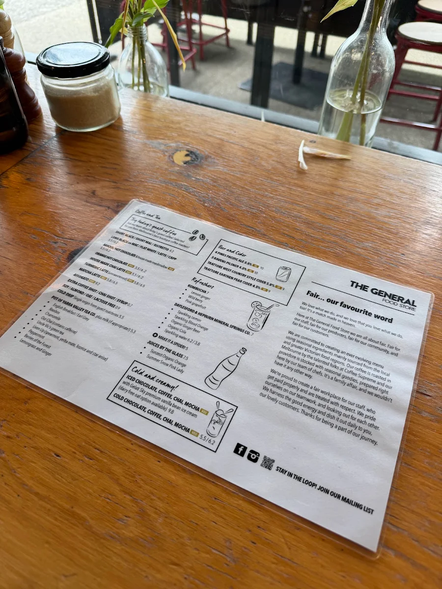 Menu, The General Food Store