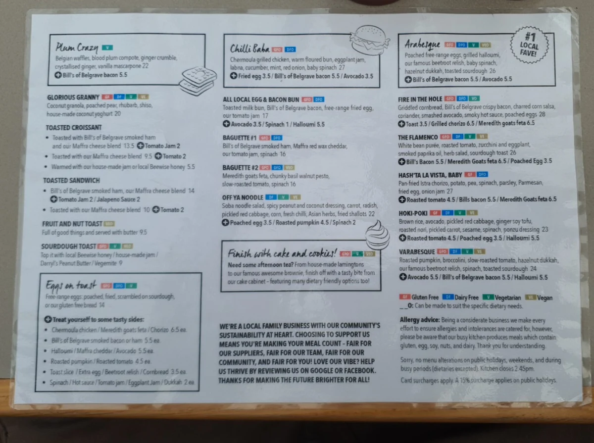 Menu, The General Food Store