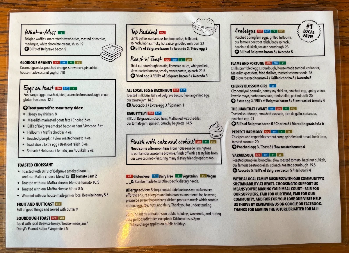 Menu, The General Food Store