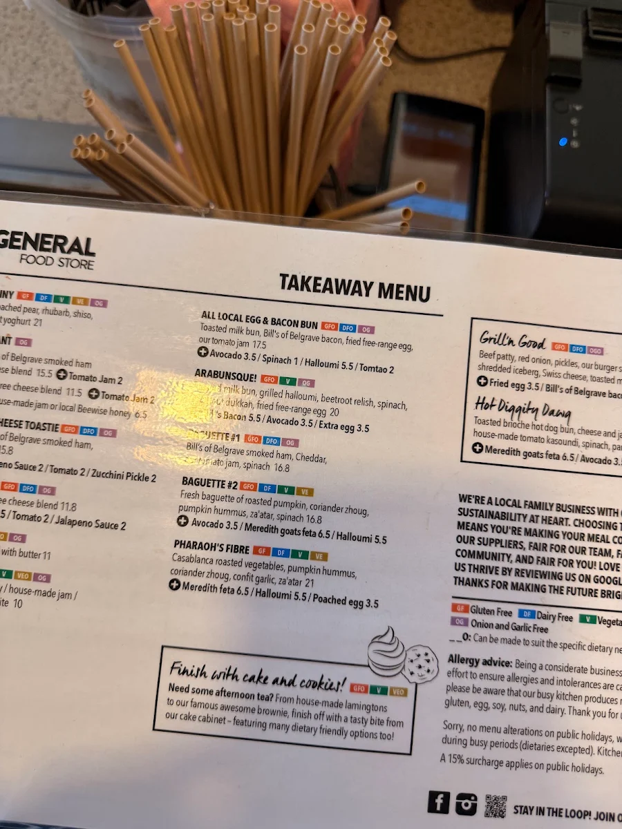 Menu, The General Food Store