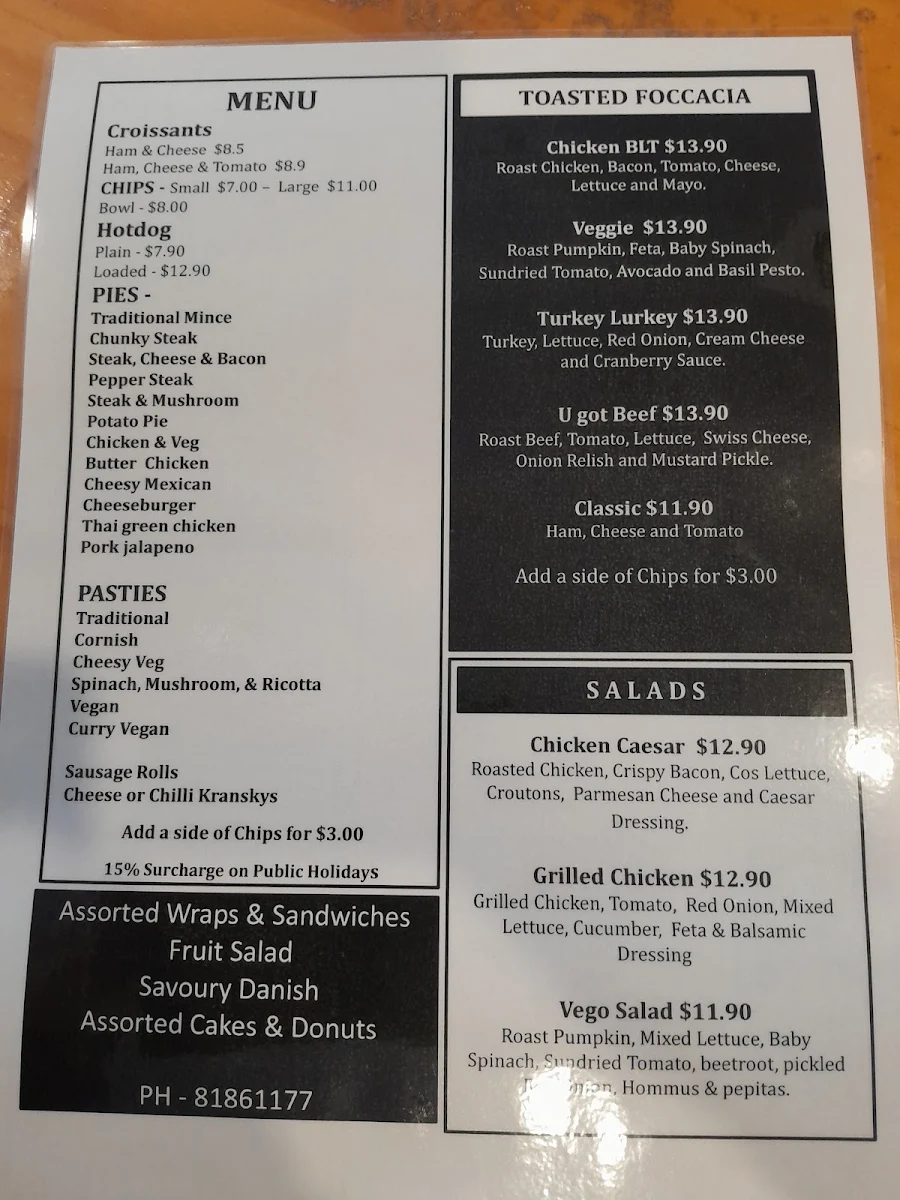 Menu, The ESPY Bakehouse
