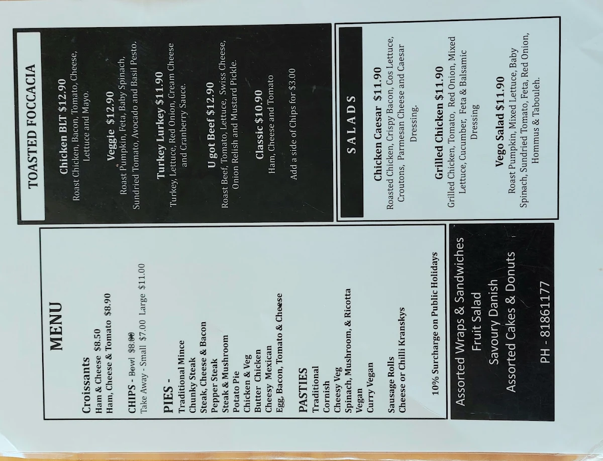 Menu, The ESPY Bakehouse