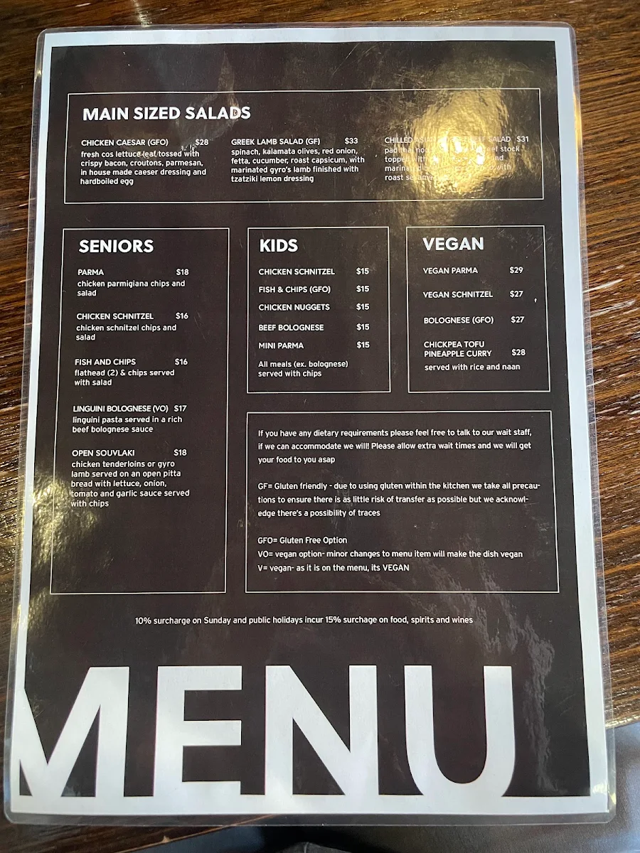 Menu, Fish Creek Hotel