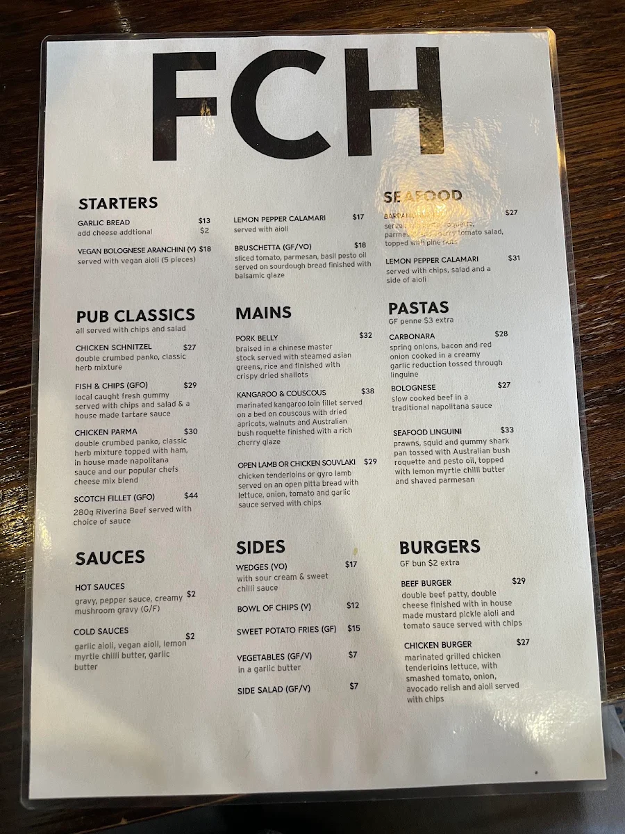 Menu, Fish Creek Hotel