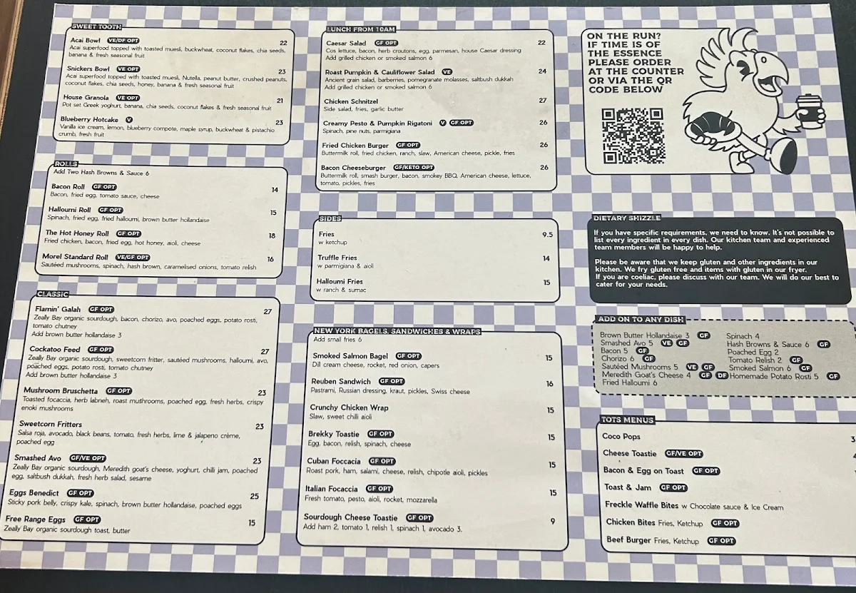 Menu, Cockatoo