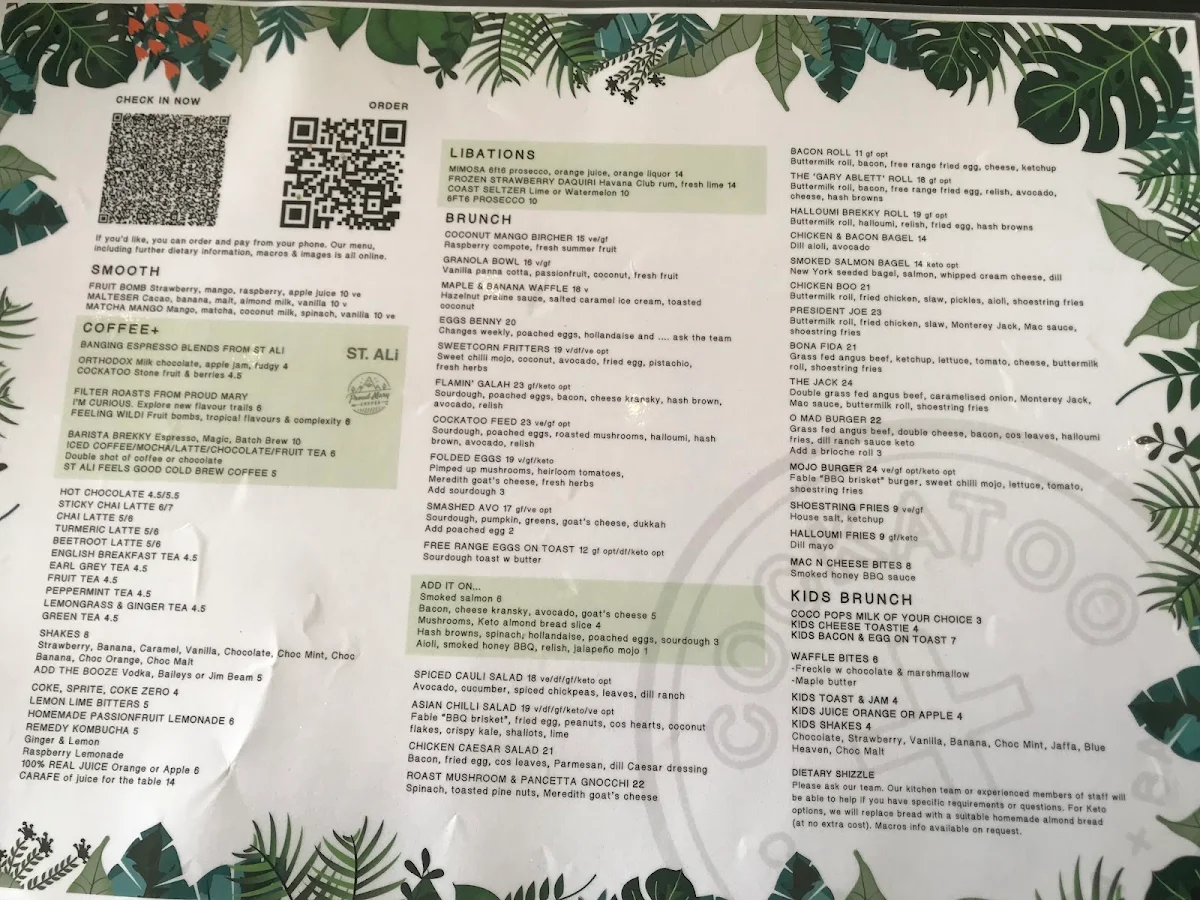 Menu, Cockatoo