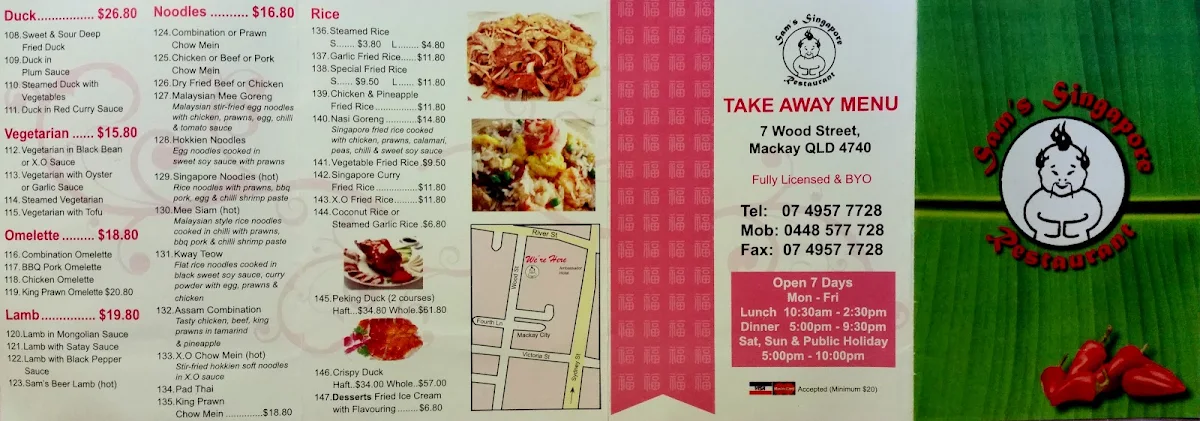Menu, Sam's Singapore Restaurant