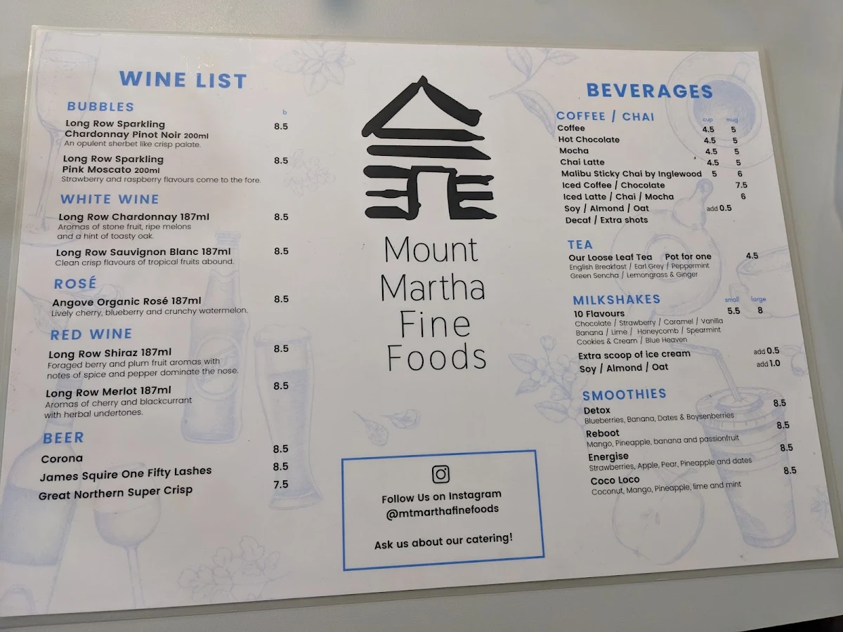 Menu, Mount Martha Fine Foods