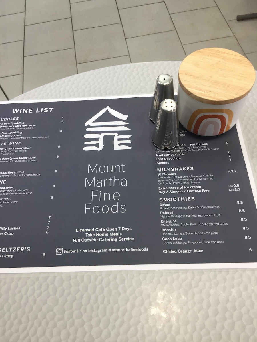 Menu, Mount Martha Fine Foods