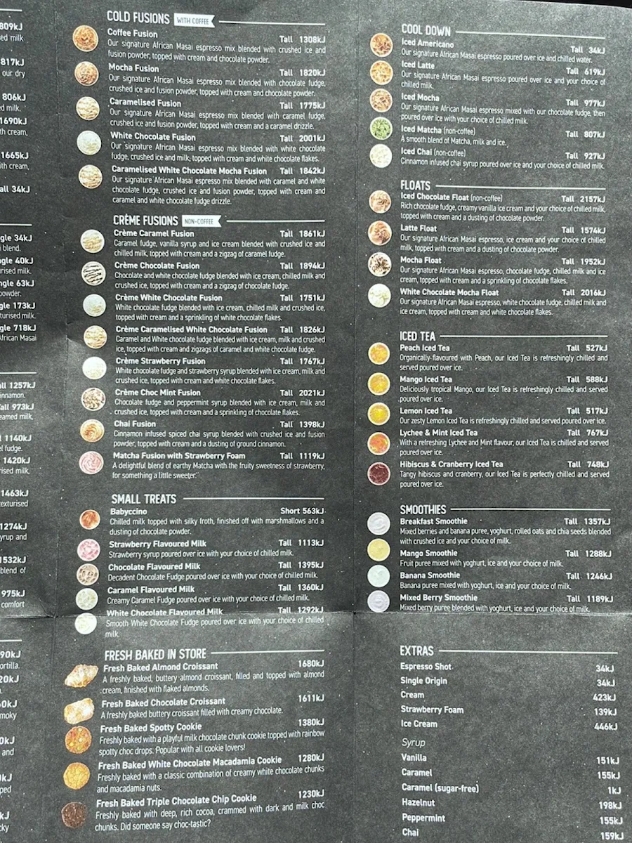 Menu, Zarraffa's Coffee Coffs Harbour North