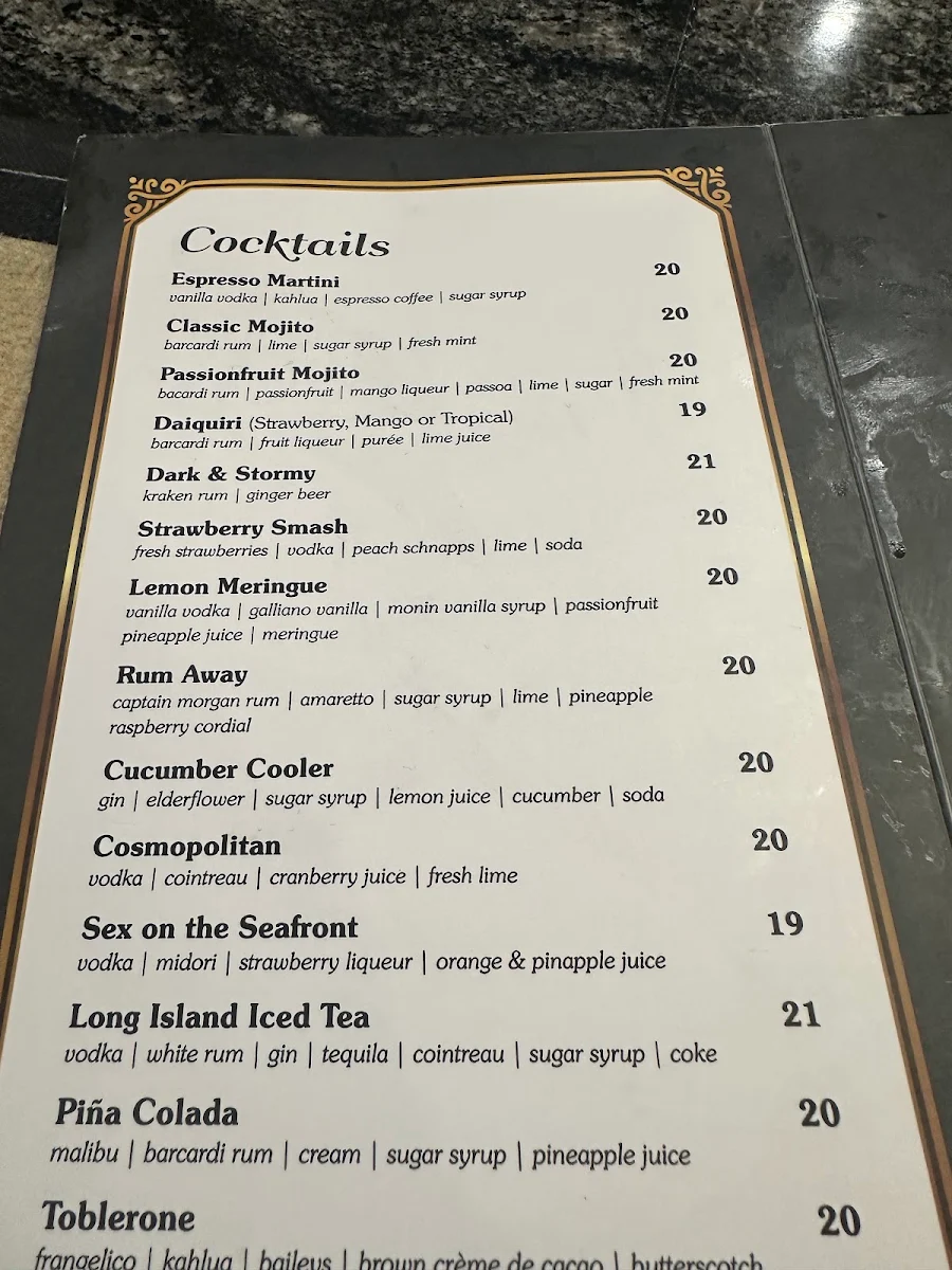 Menu, Kingsway Bar & Bistro