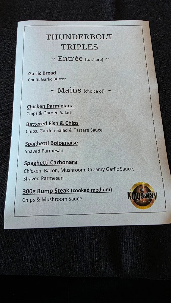 Menu, Kingsway Bar & Bistro