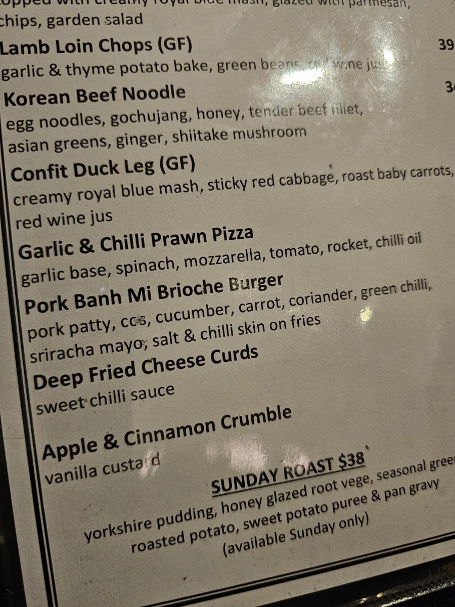 Menu, Kingsway Bar & Bistro