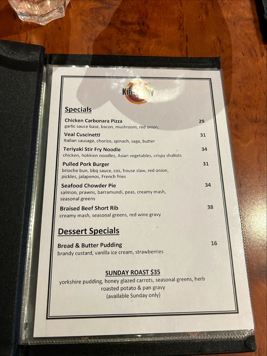 Menu, Kingsway Bar & Bistro