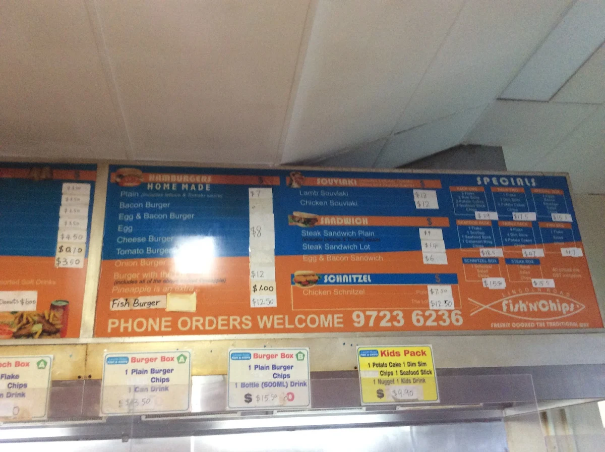 Menu, Lincoln Road Fish & Chips
