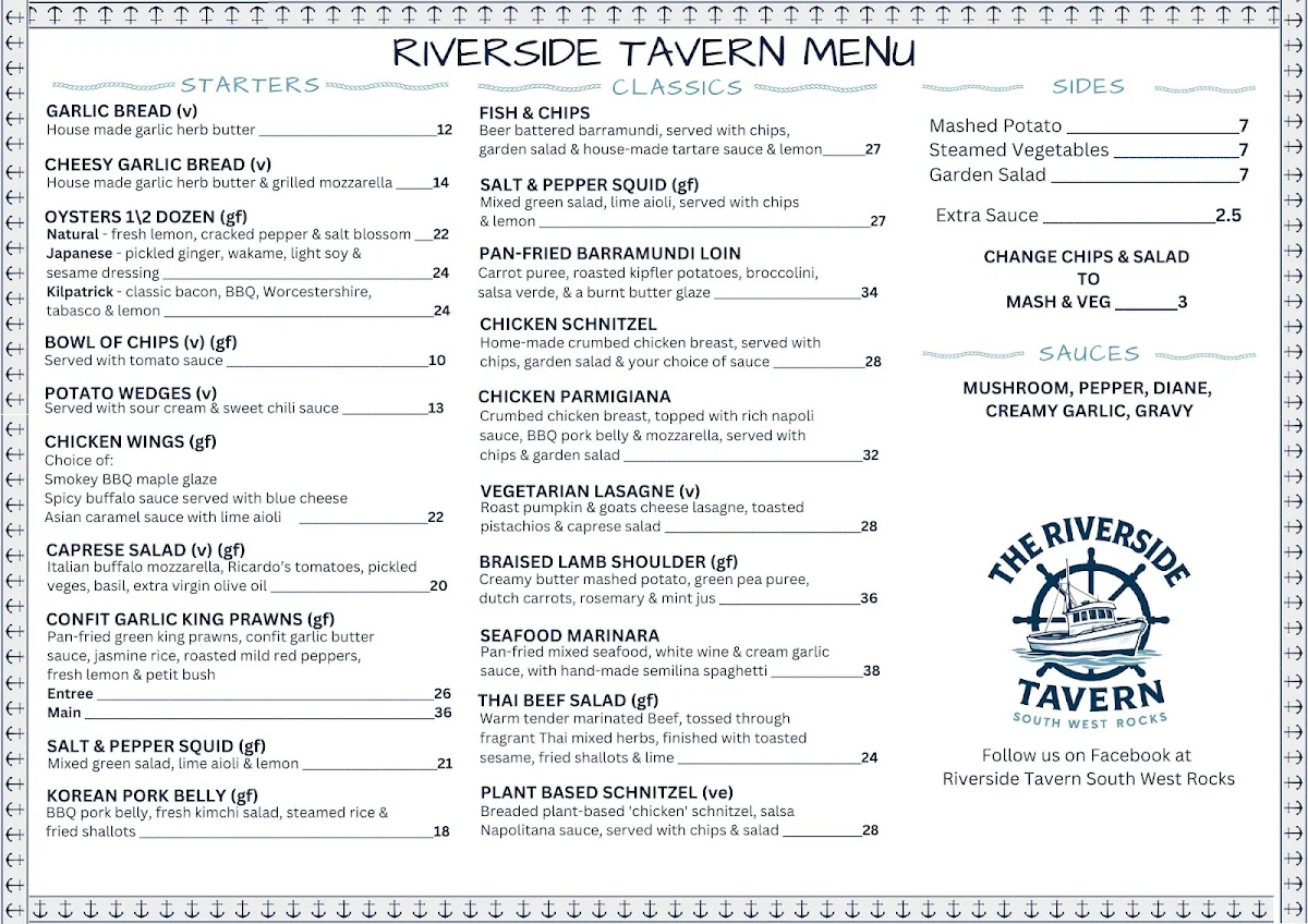 Menu, Riverside Tavern