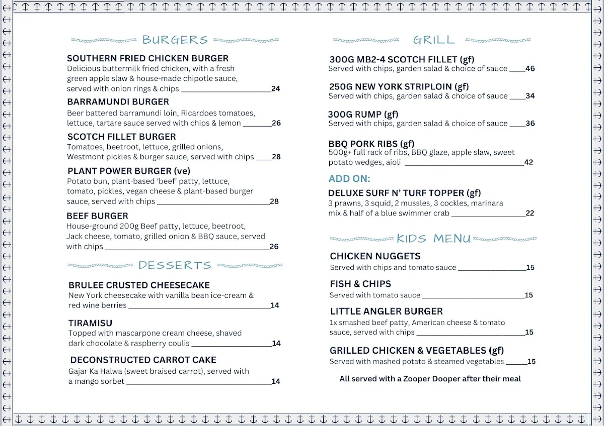 Menu, Riverside Tavern