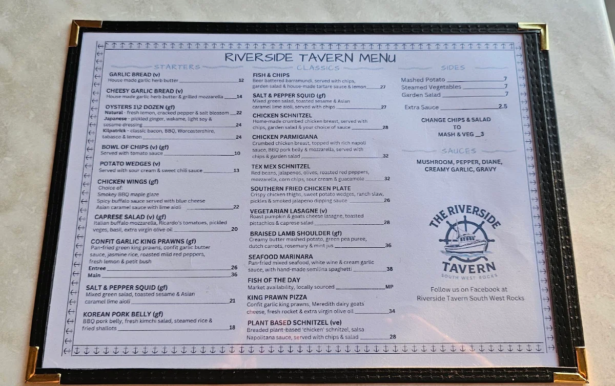 Menu, Riverside Tavern