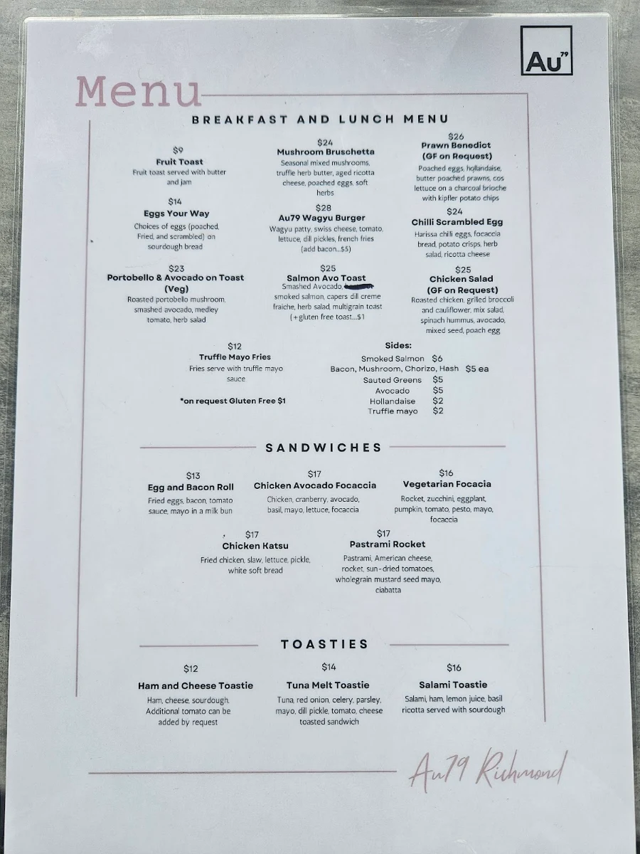Menu, Au79 @Richmond Trader