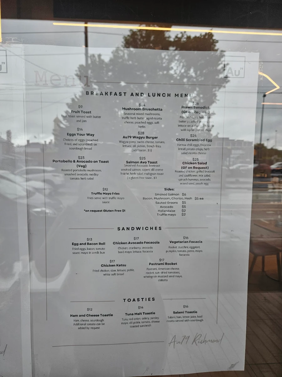 Menu, Au79 @Richmond Trader