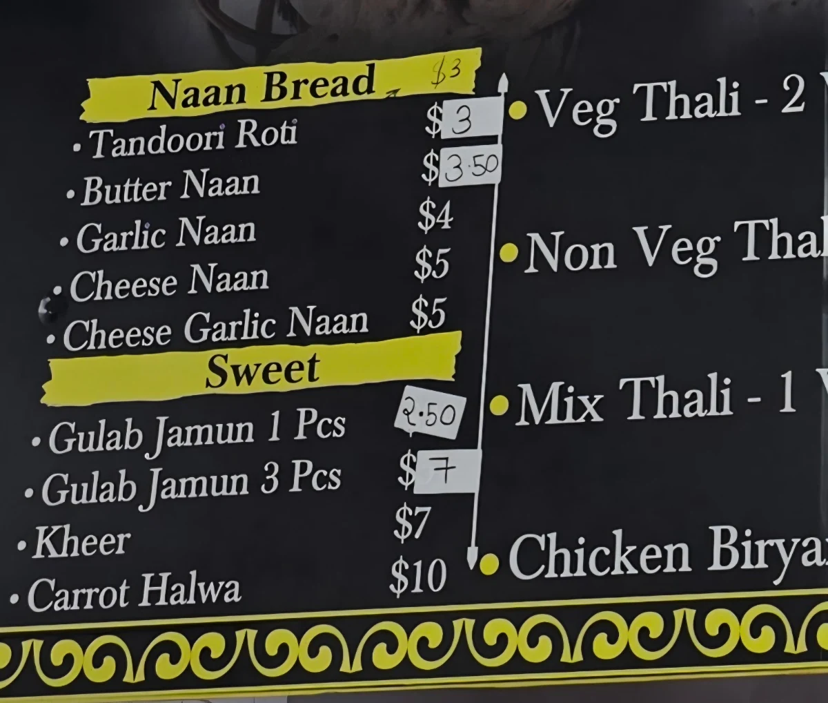 Menu, Desi Dhabha