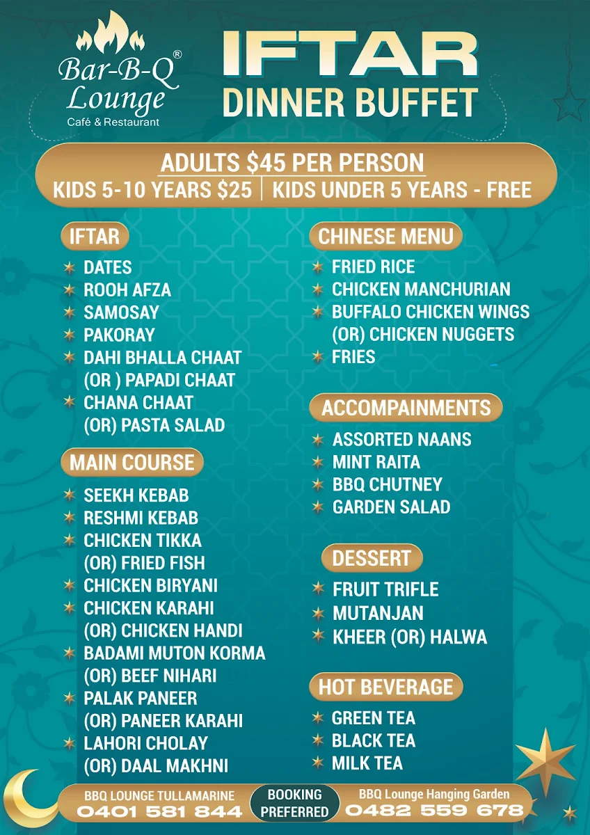 Menu, BBQ Lounge Tullamarine