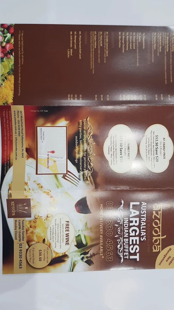 Menu, BBQ Lounge Tullamarine