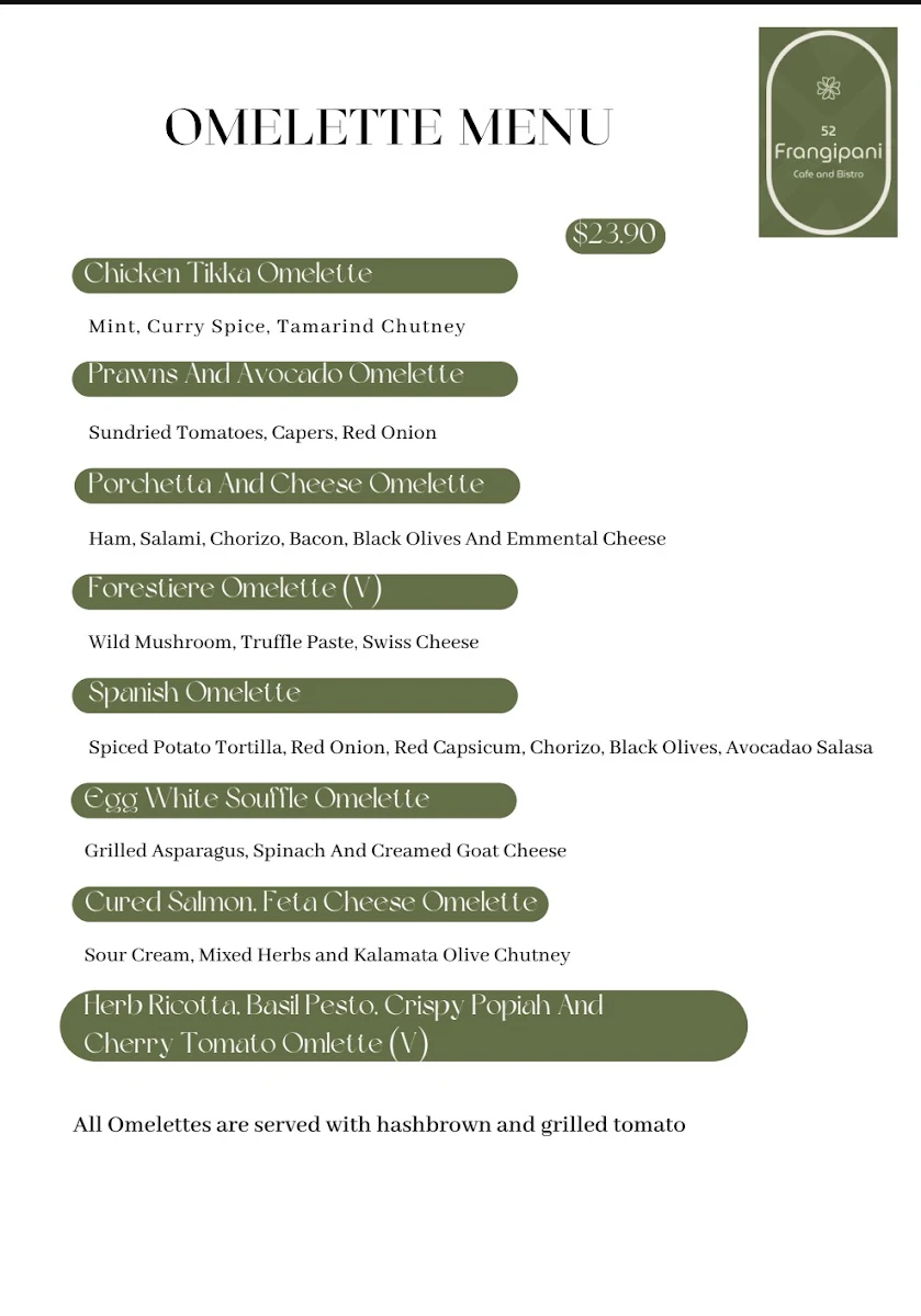 Menu, 52 Frangipani