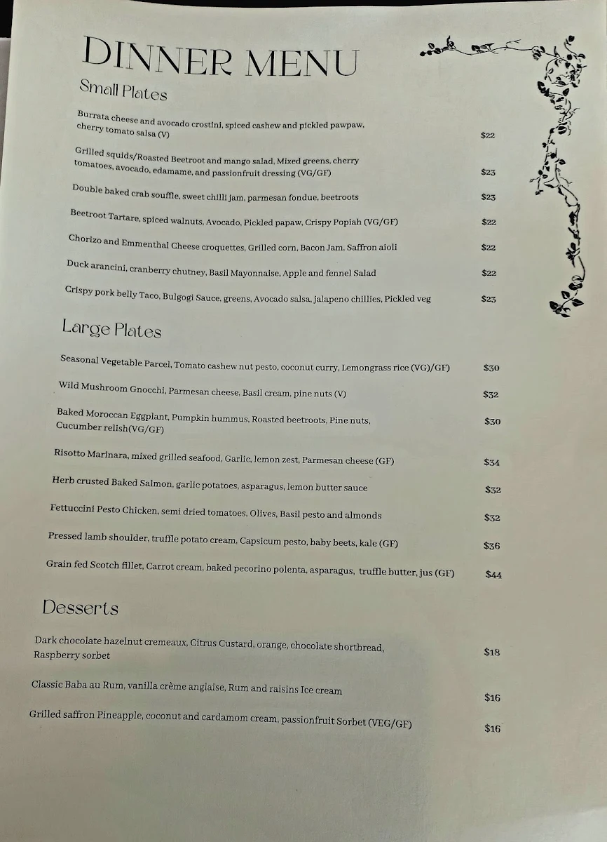 Menu, 52 Frangipani