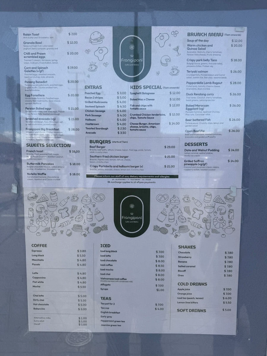 Menu, 52 Frangipani