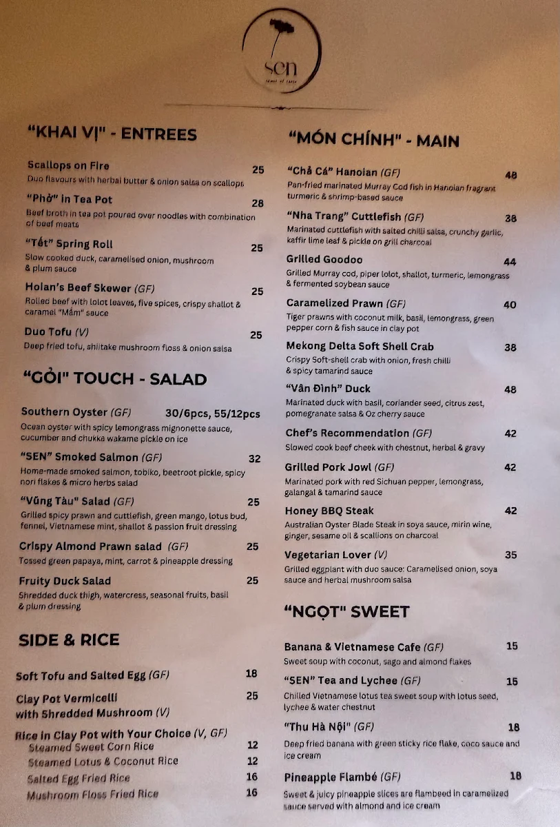 Menu, SEN