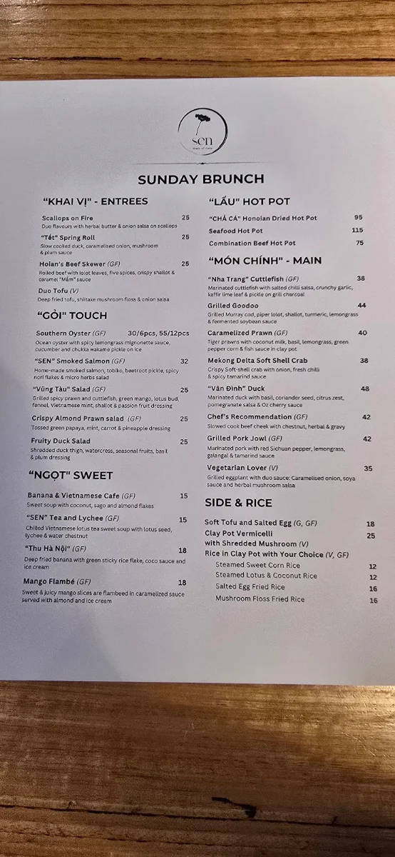 Menu, SEN