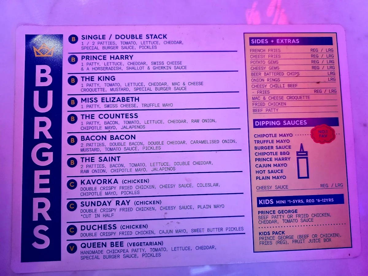 Menu, Royal Stacks Bourke St