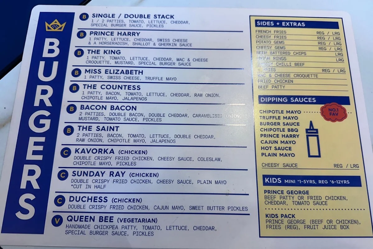 Menu, Royal Stacks Bourke St