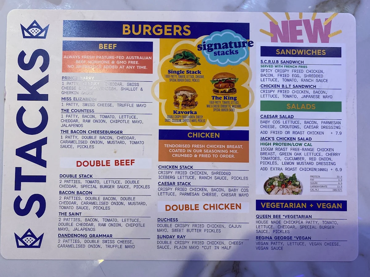 Menu, Royal Stacks Bourke St
