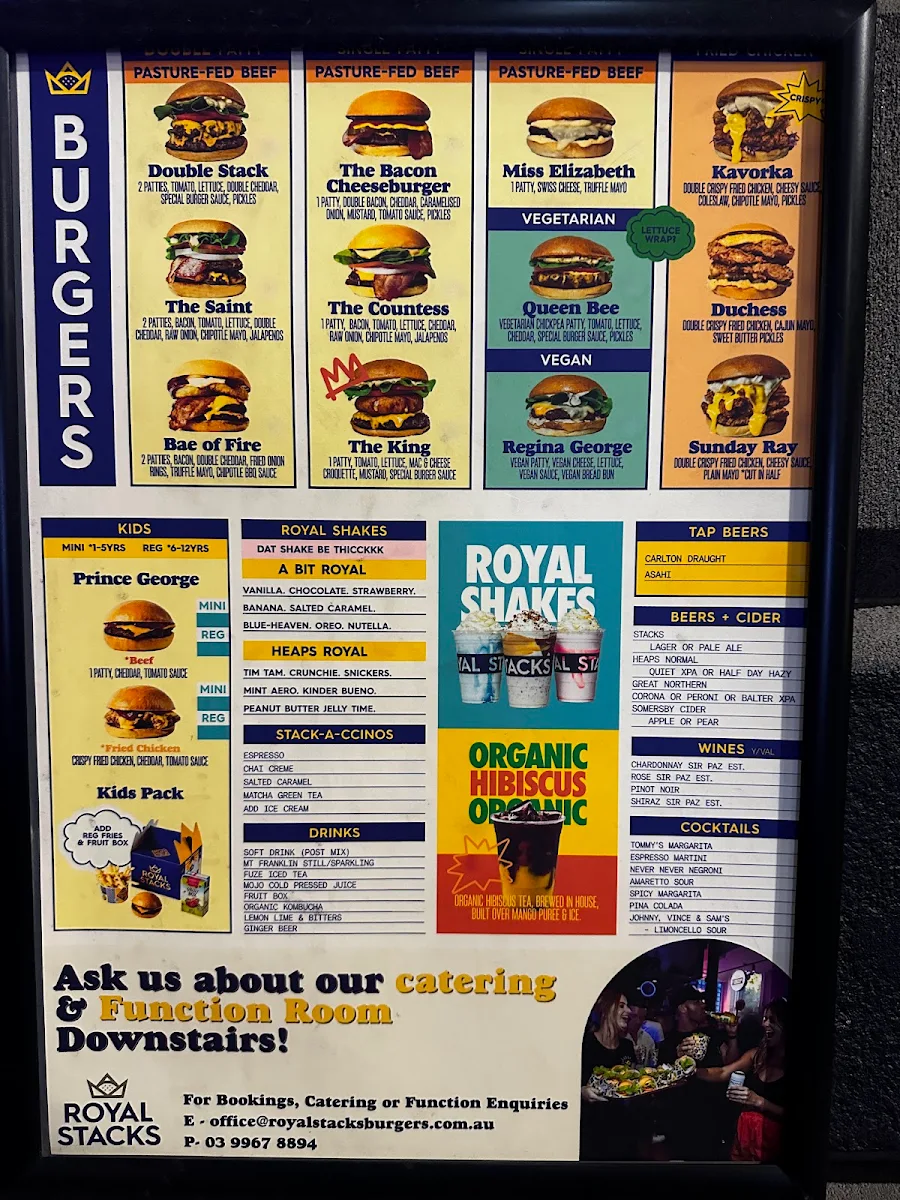 Menu, Royal Stacks Bourke St