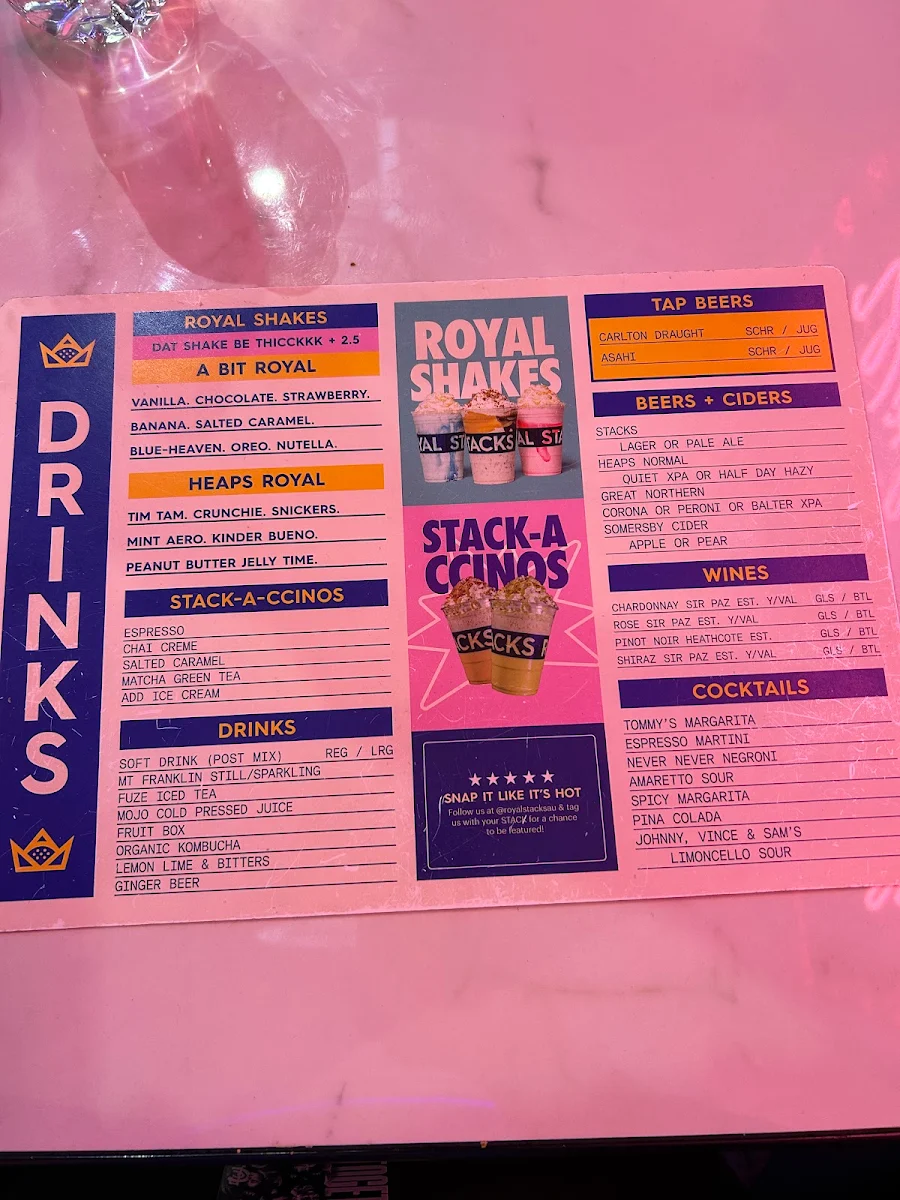 Menu, Royal Stacks Bourke St