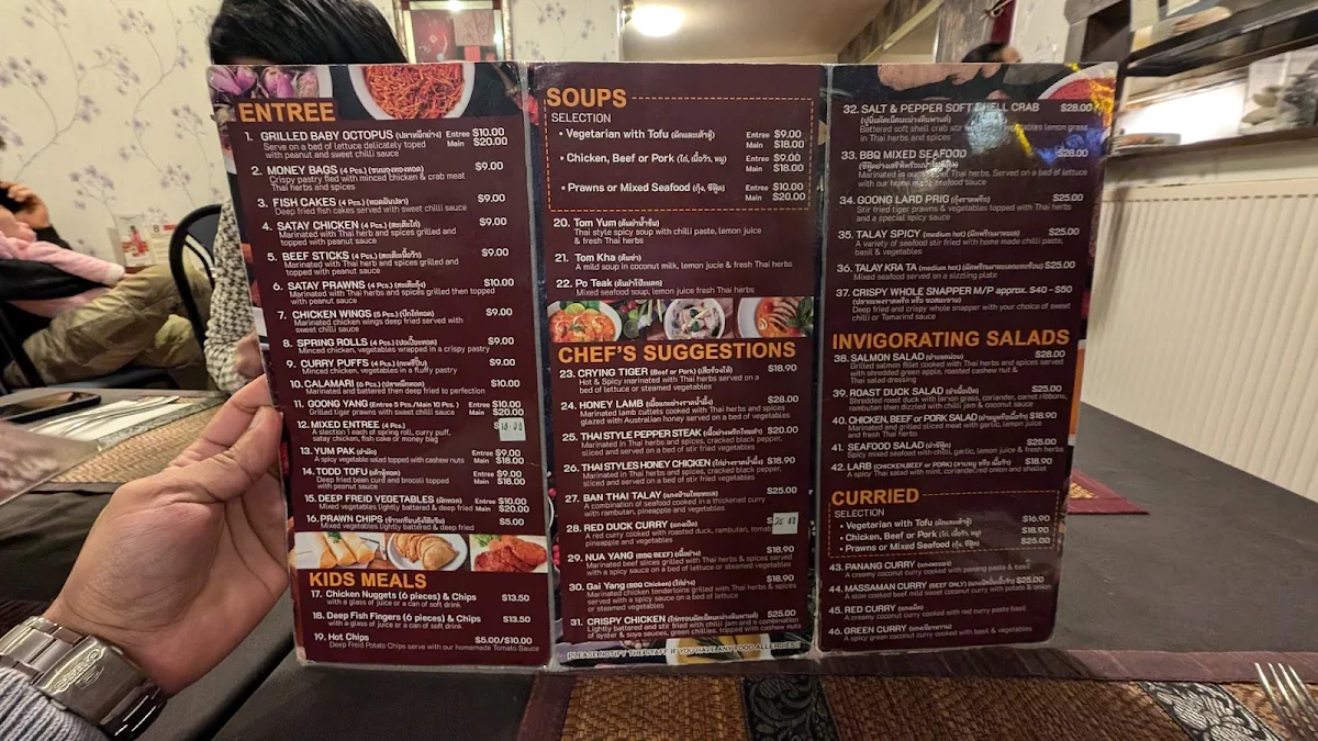 Menu, Ban Thai restaurant