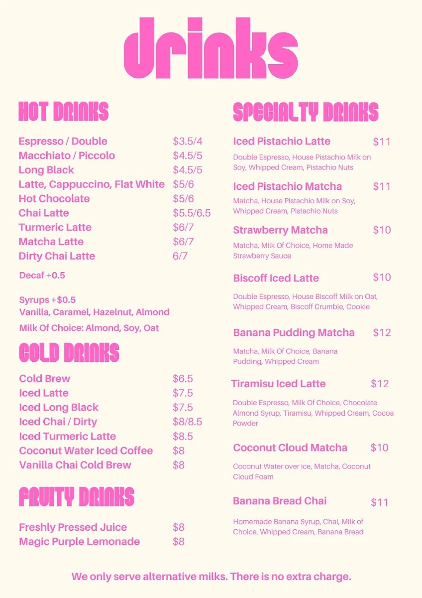 Menu, Miss Sina