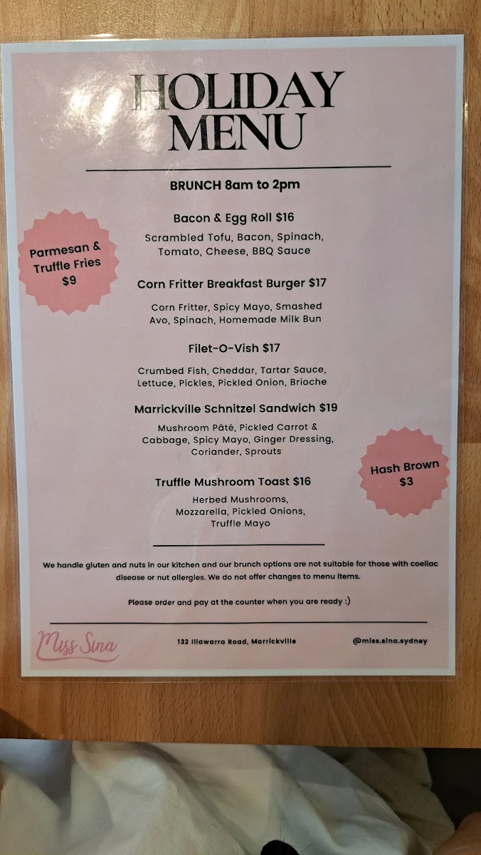 Menu, Miss Sina