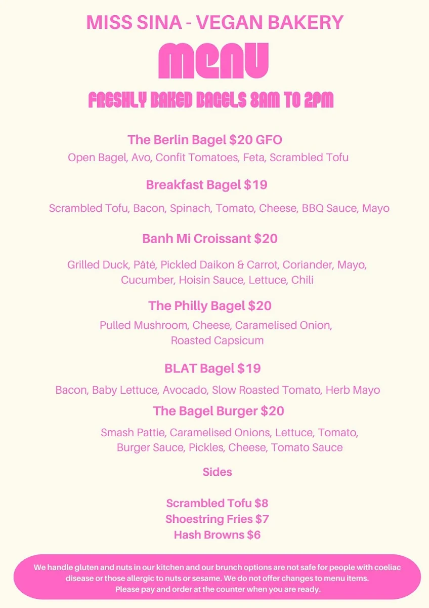 Menu, Miss Sina