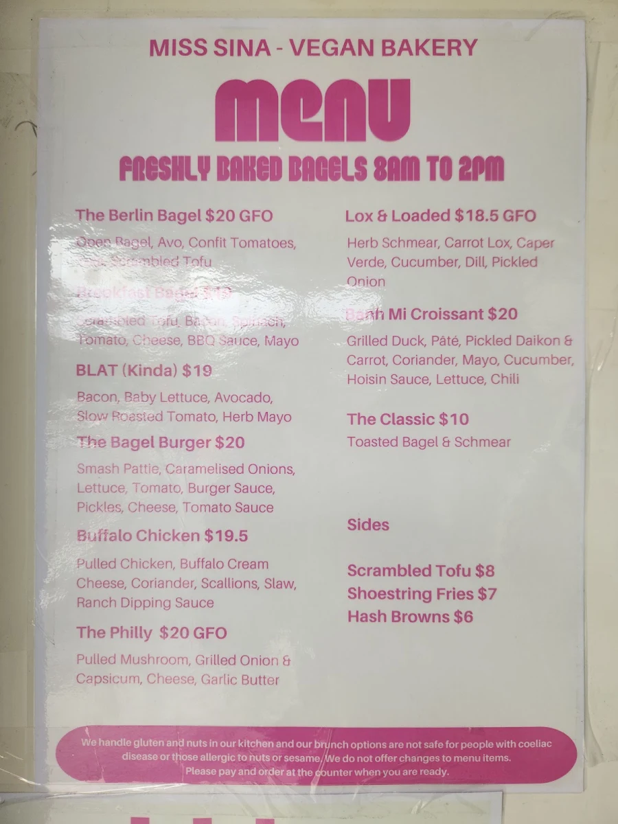 Menu, Miss Sina
