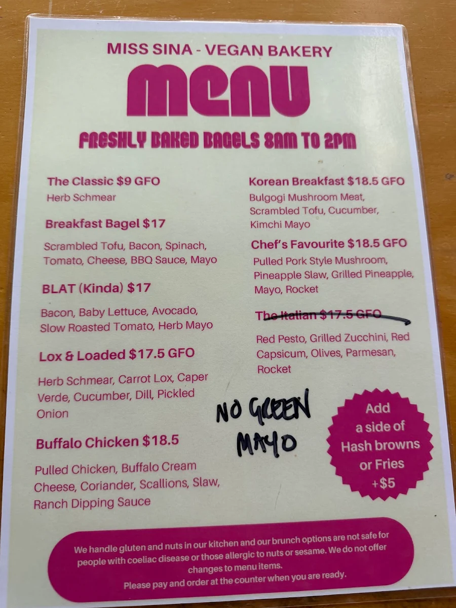 Menu, Miss Sina