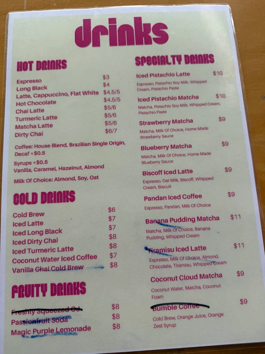 Menu, Miss Sina