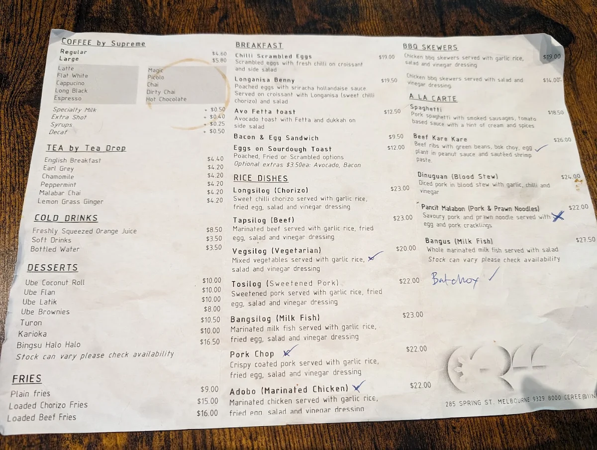 Menu, Halaya
