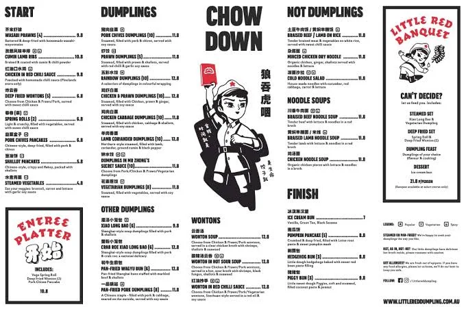 Menu, Little Red Dumpling Toowong