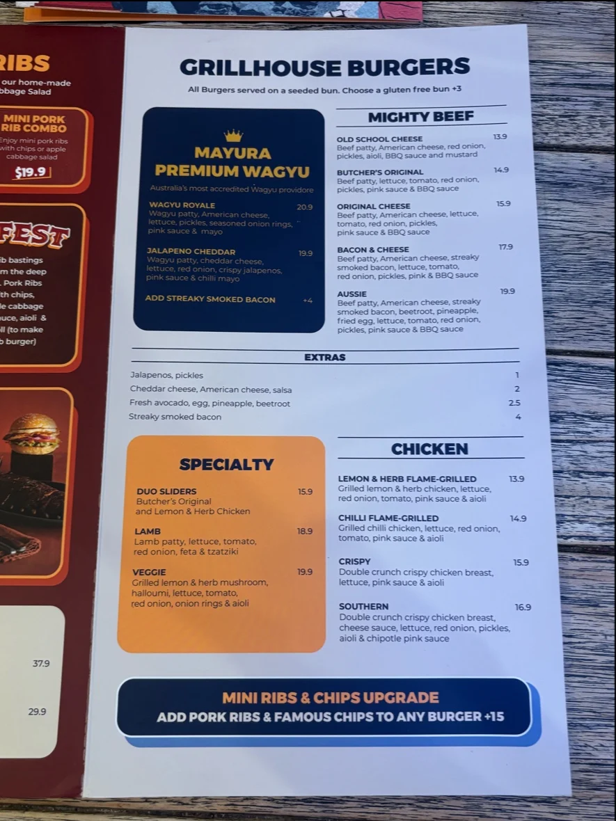 Menu, Ribs & Burgers Chatswood